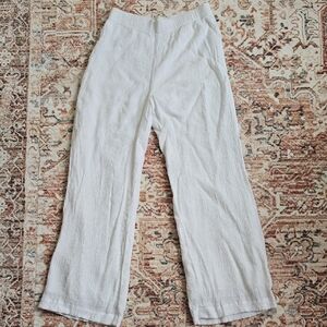 Abercrombie & Fitch Women's White Wide Leg PullOn Crinkle Texture Pants MED LONG